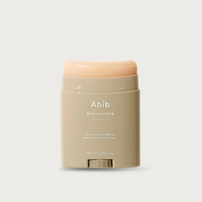 Abib Airy Sunstick Smoothing Bar 23g – Korean sunscreen stick semi-matte no white cast reef-safe waterproof Allantoin Ectoin 27 reviews 4.9 stars $25