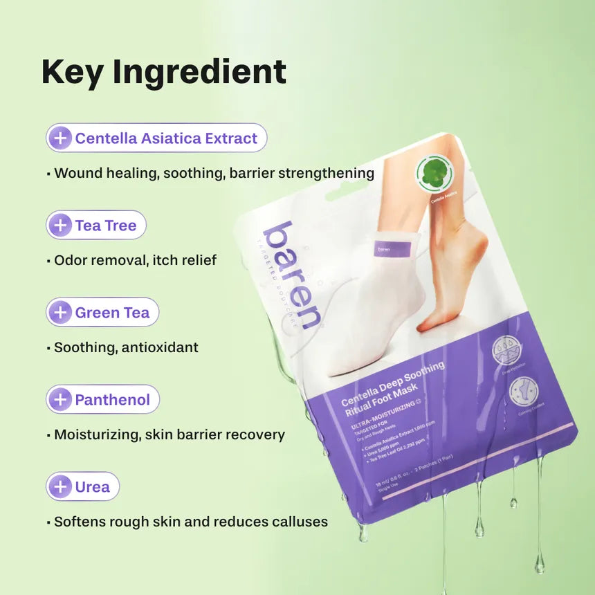 Baren Centella Foot Mask tea tree and green tea extract