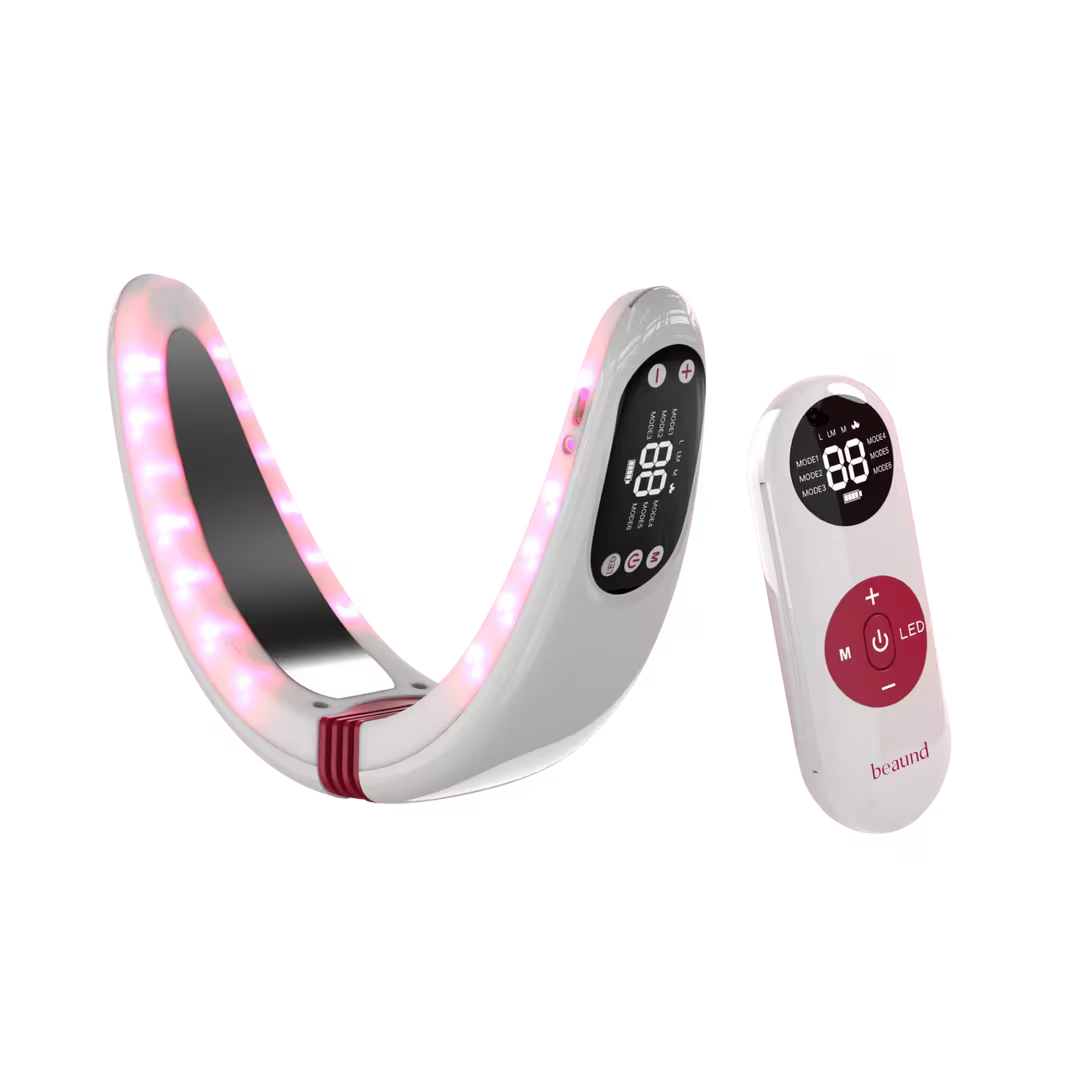 BEAUND Nmode Pro Korean EMS V-line face band – 6 modes LED therapy jawline lifting de-puffing hands-free 15 min daily USB rechargeable