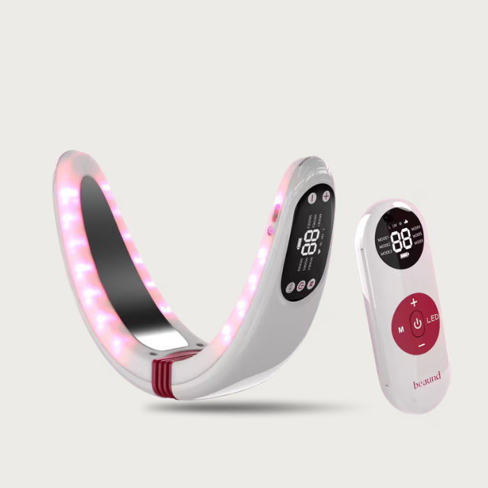 BEAUND Nmode Pro Korean EMS V-line face band – 6 modes LED therapy jawline lifting de-puffing hands-free 15 min daily USB rechargeable