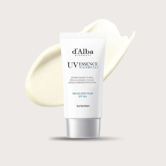 d'Alba Waterful Essence Sun Cream 50ml – Korean SPF 50 US OTC essence texture Ceramide HA Panthenol Sea Buckthorn has fragrance 12 reviews $26