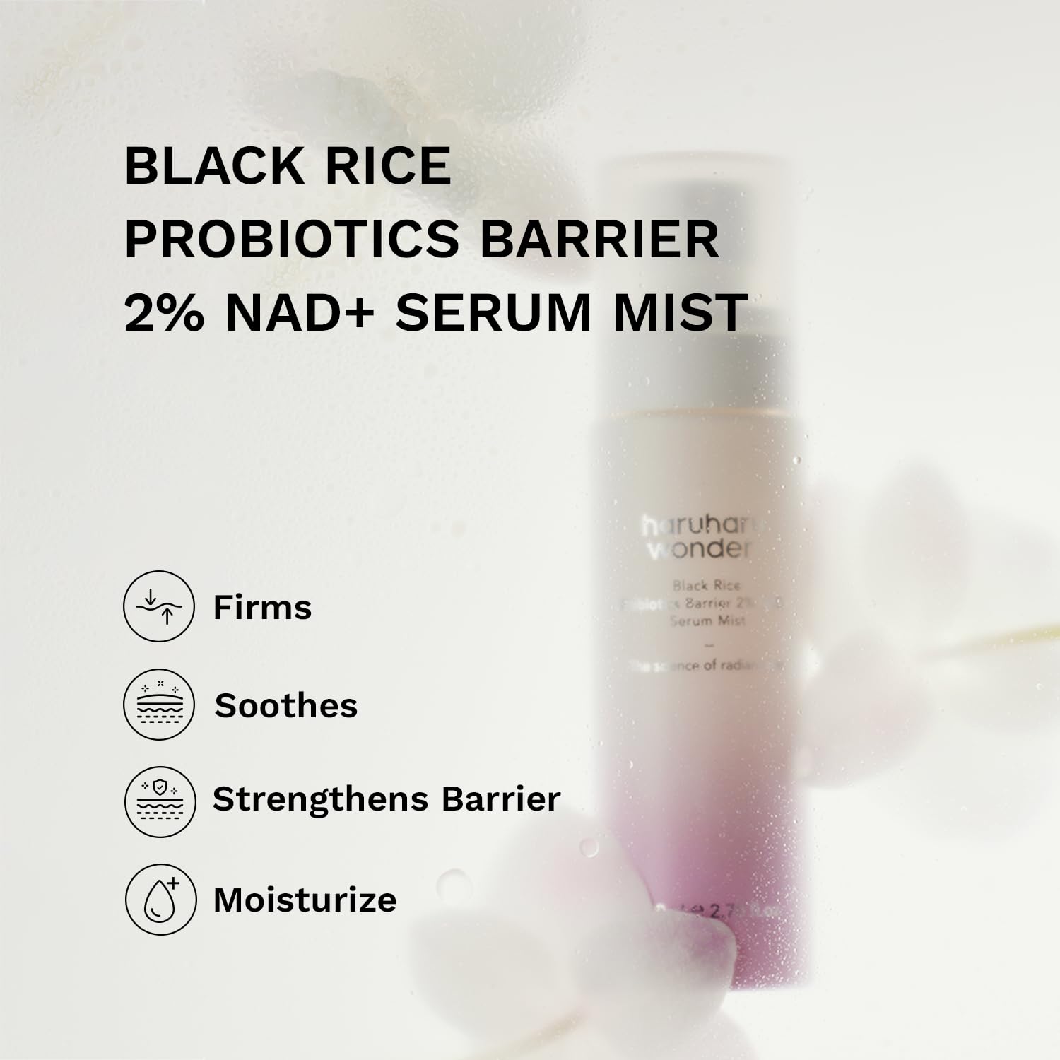 Haruharu NAD+ Serum Mist ingredients – Galactomyces rice lees ginseng panthenol squalane meadowfoam Aspergillus Bifida
