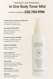 Heveblue Salmon Centella Body Toner Mist bottle and spray
