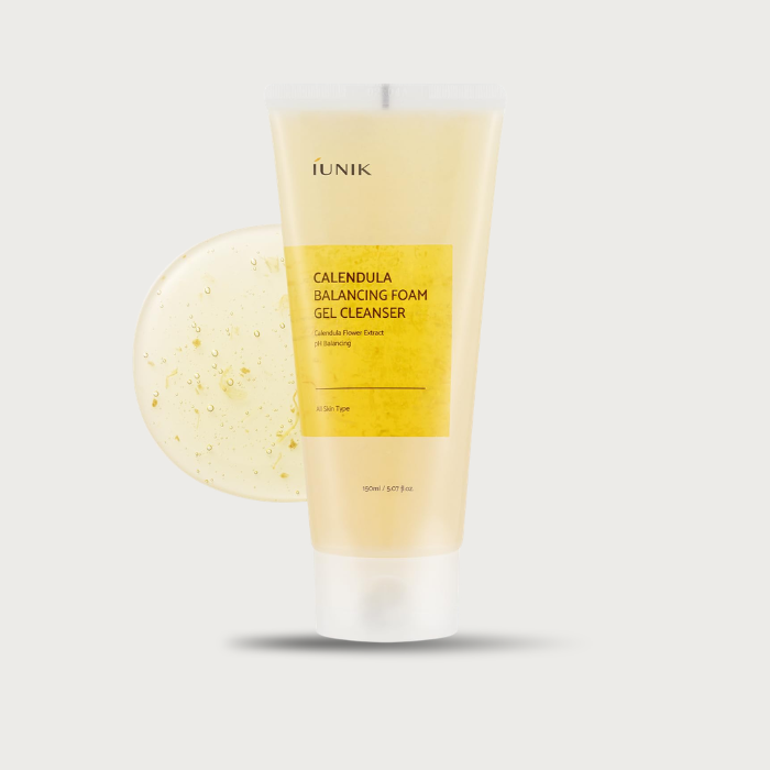 iUNIK Calendula Balancing Foam Gel Cleanser 150ml – Korean AHA BHA PHA LHA 8 HA Calendula 7404ppm Ectoin fragrance-free fungal acne friendly $15