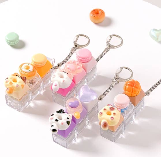 DIY Keyboard Keychain charm close-up – resin decorative parts random designs mix match personalized one-of-a-kind Korean accessory