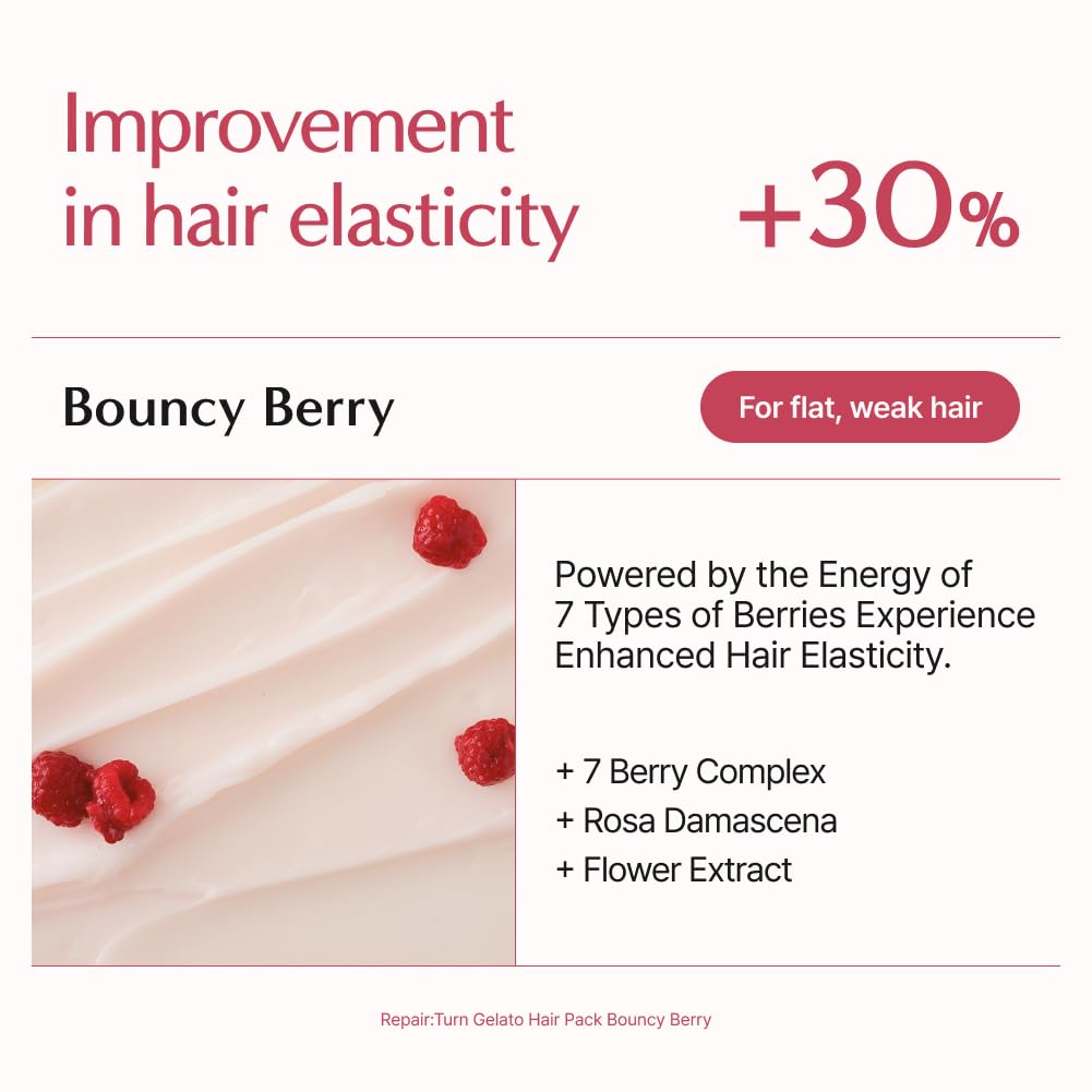 Lilyeve Repair Turn Gelato Hair Pack triple protein – hydrolyzed keratin milk protein egg protein 7-berry complex silk collagen ceramide