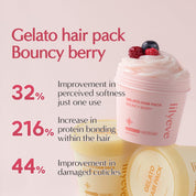 Lilyeve Gelato Hair Pack Berry gelato texture – press firmly towel-dried hair protein penetrate 3 min rinse 32% softer 30% elastic