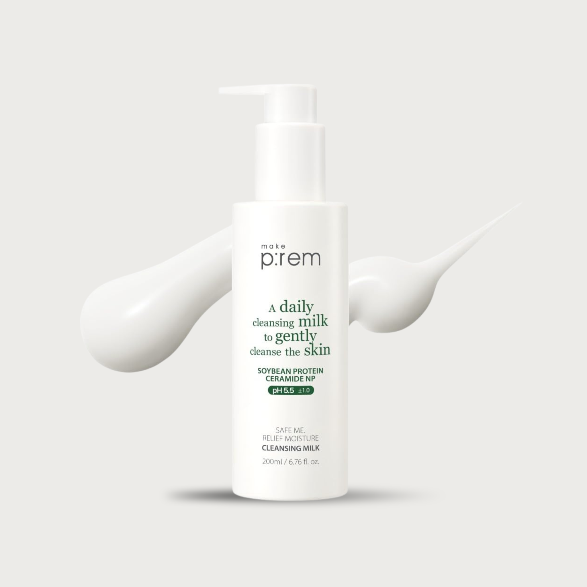 make p:rem Safe Me Relief Moisture Cleansing Milk 200ml – Korean milky cleanser ceramide HA soybean protein pH 5.5 has fragrance