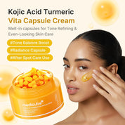 Medicube Kojic Acid Capsule Cream burst mechanic – visible capsules press burst concentrated actives gel cream base freshness absorption