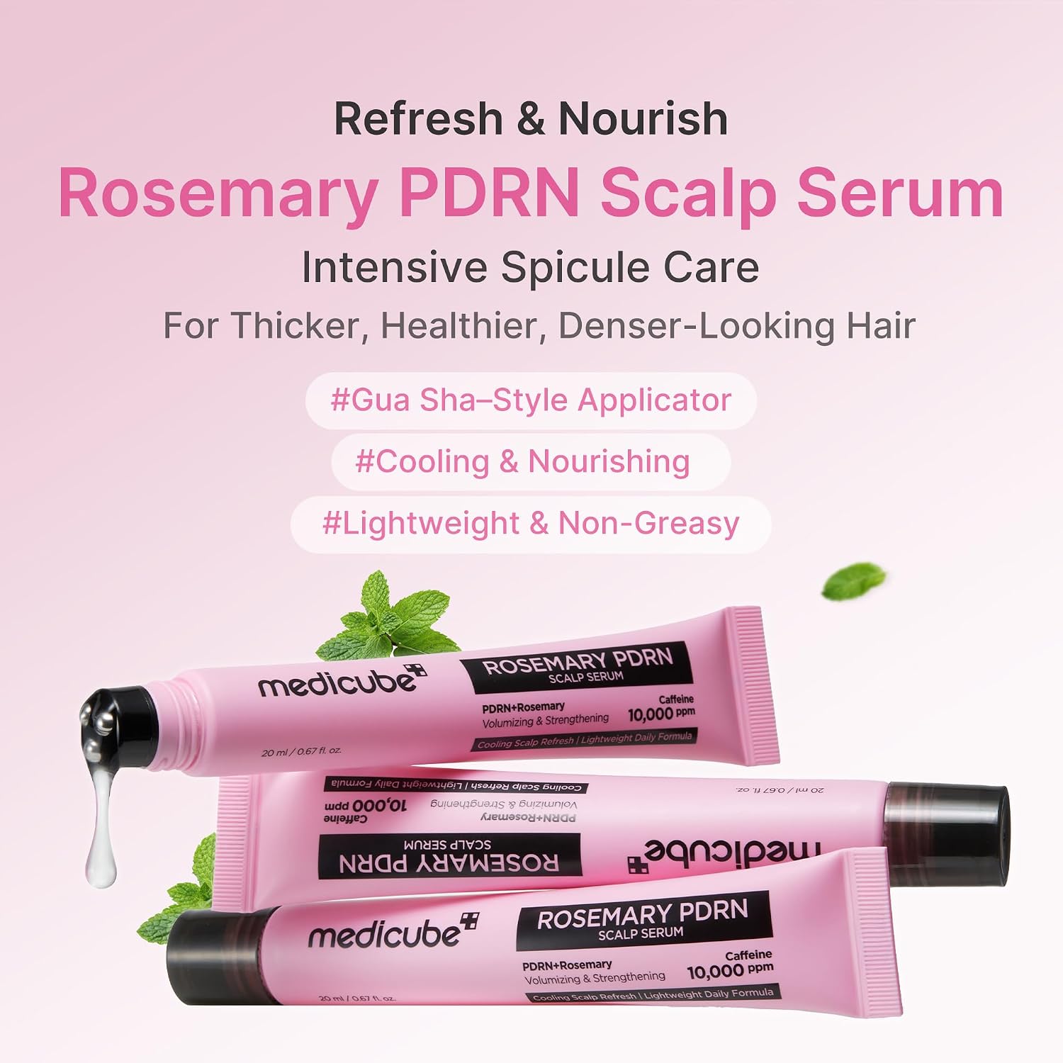 Medicube Scalp Serum key ingredients – Rosemary PDRN Caffeine EGF Hydrolyzed Sponge spicules Biotin Niacinamide Korean
