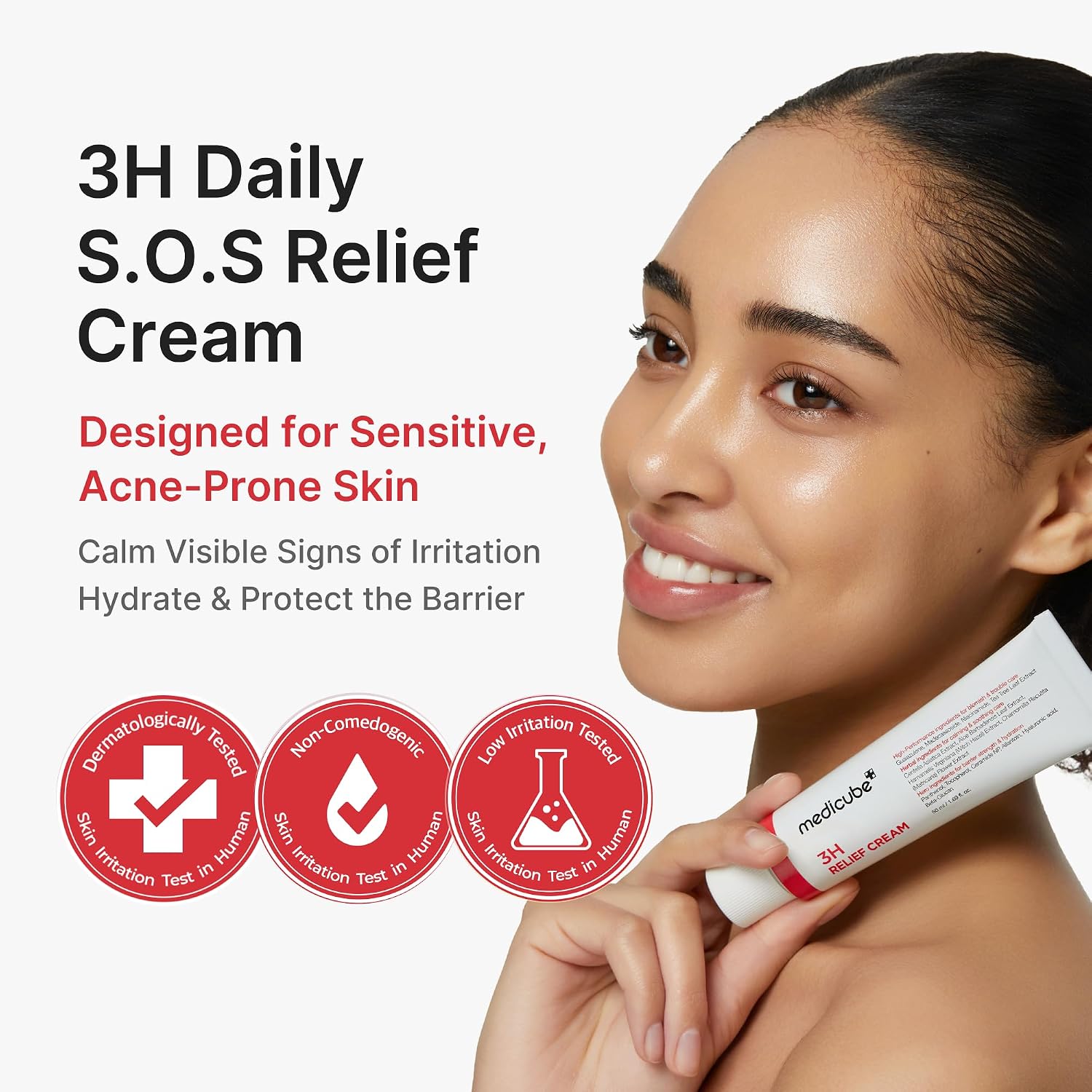 Medicube 3H Relief Cream key ingredients – Guaiazulene Madecassoside Centella Niacinamide Ceramide NP Panthenol HA Allantoin