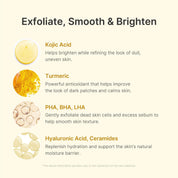 Medicube Body Peel Shot key ingredients – Kojic Acid 300ppm Turmeric 500ppm triple acid Niacinamide Vitamin C B12 Korean