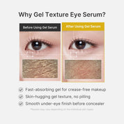 Medicube Turmeric Eye Gel Serum texture – lightweight gel hugs curved under-eye no slipping fast-absorbing non-sticky K-beauty eye care