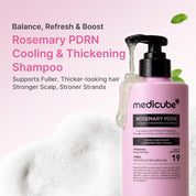 Medicube Rosemary PDRN Shampoo – Rosemary Extract PDRN Sodium DNA scalp circulation hair bonds thicker fuller-looking strands fine weak hair