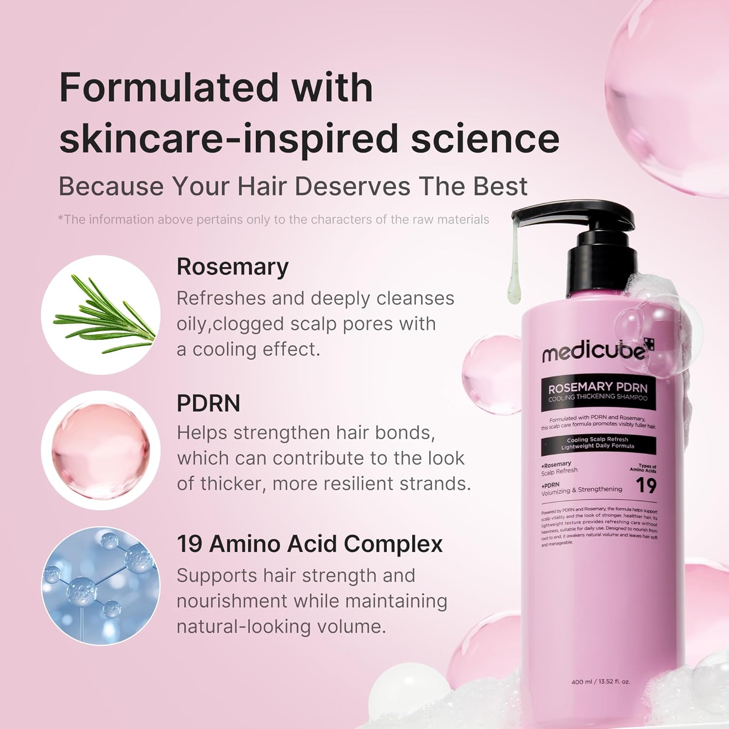 Medicube Rosemary PDRN Shampoo triple acid – Glycolic AHA Salicylic BHA Gluconolactone PHA clarify buildup pores sebum scalp exfoliation