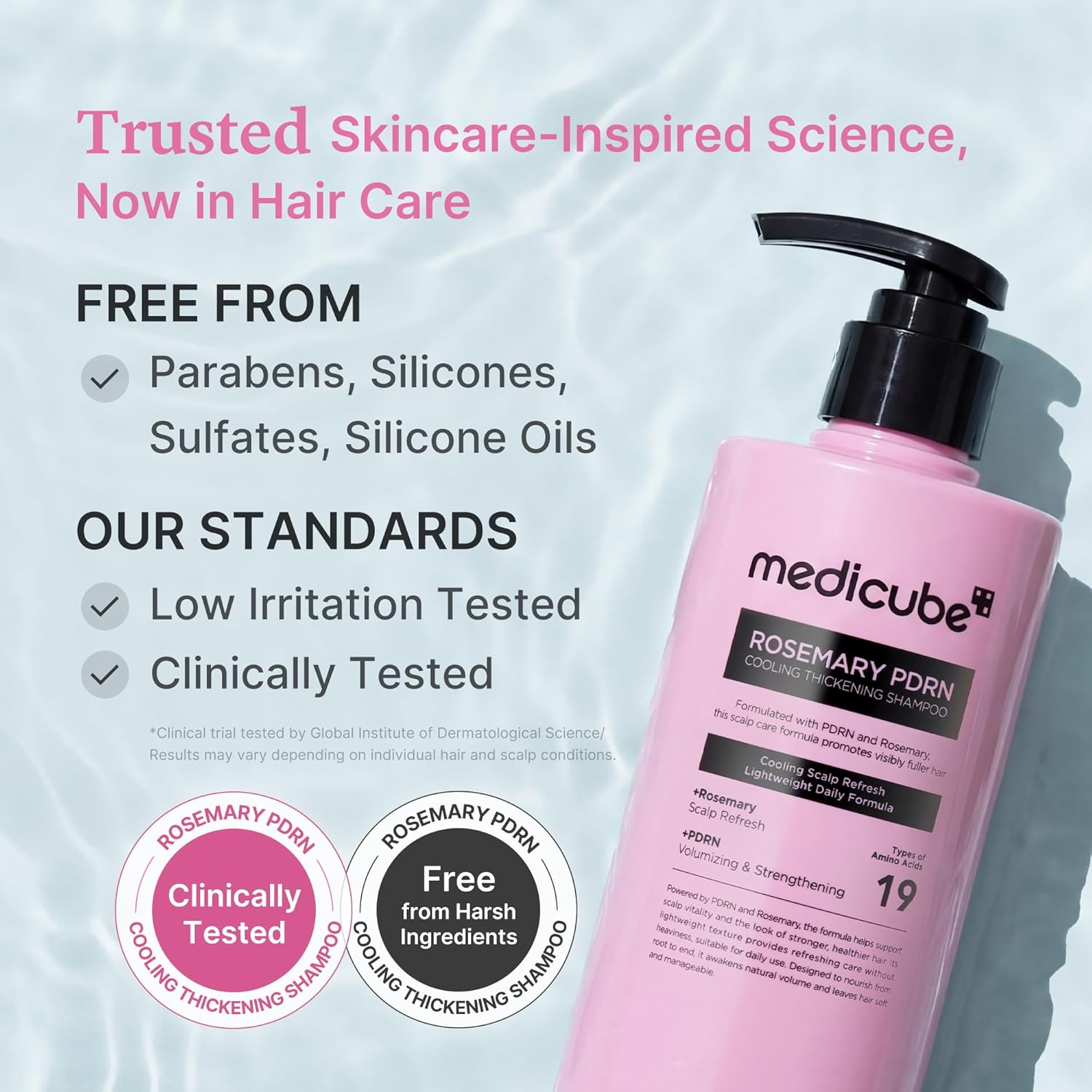 Medicube Rosemary PDRN Shampoo cooling – menthol menthyl lactate intense lasting cooling sensation scalp heat calms irritation daily wash
