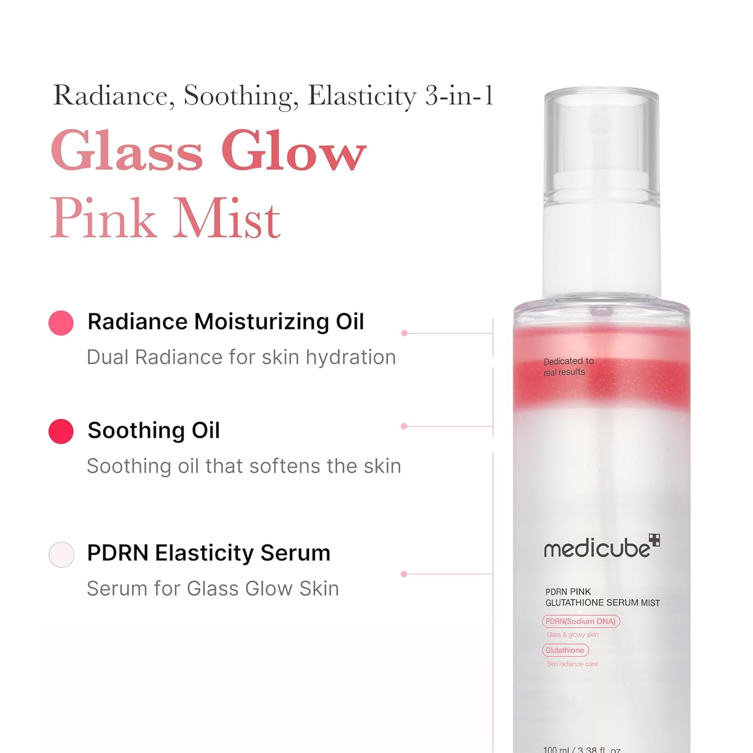 Medicube PDRN Pink Glutathione Mist clinical – 17.63% glow improvement 2.8°C cooling effect micro mist sensitive skin anytime anywhere