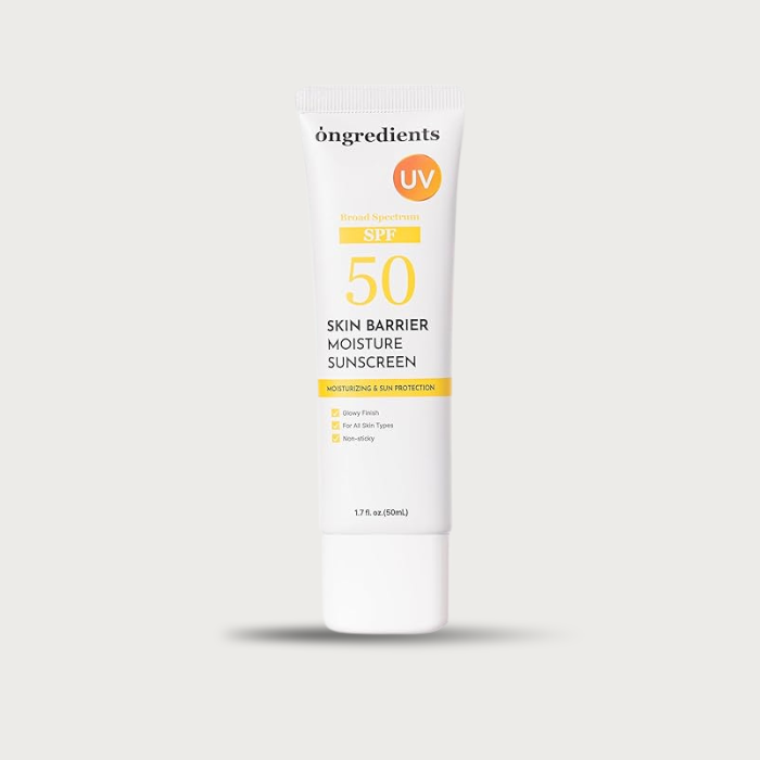 Ongredients Skin Barrier Moisture Sunscreen SPF 50 50ml – Korean barrier sunscreen OTC zero white cast EGF peptides triple HA fragrance-free $18