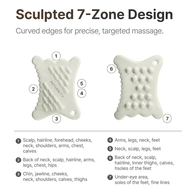 Mini gua sha held in hand showing compact size next to full-size stone