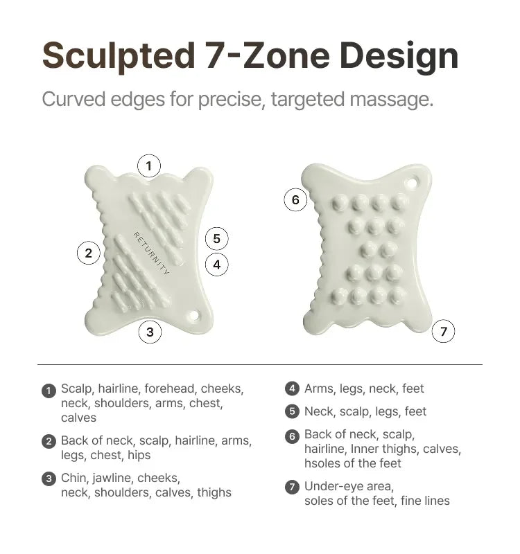 Mini gua sha held in hand showing compact size next to full-size stone
